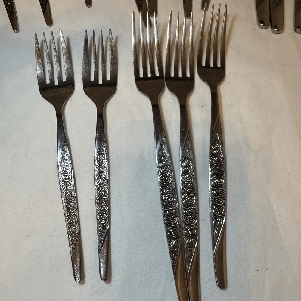 National CARESS Nasco ROSEVINE Floral Stainless Flatware Set‎ Of 18 **Read**